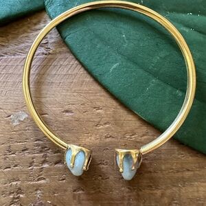 Elegant Gold and Blue Bangle Bracelet